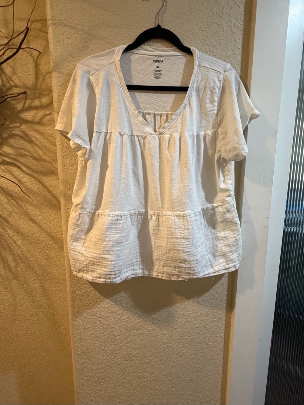 Sonoma White V-Neck Peplum Tiered Short Sleeve Tunic